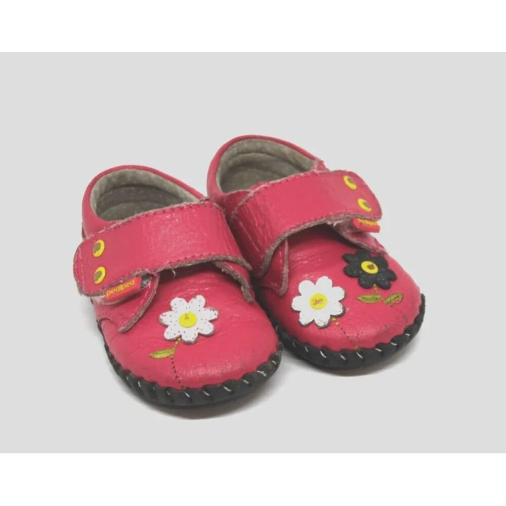 Pediped Flex 12-18 Months Infant Girls Mary Janes Pink Flower Leather Shoe